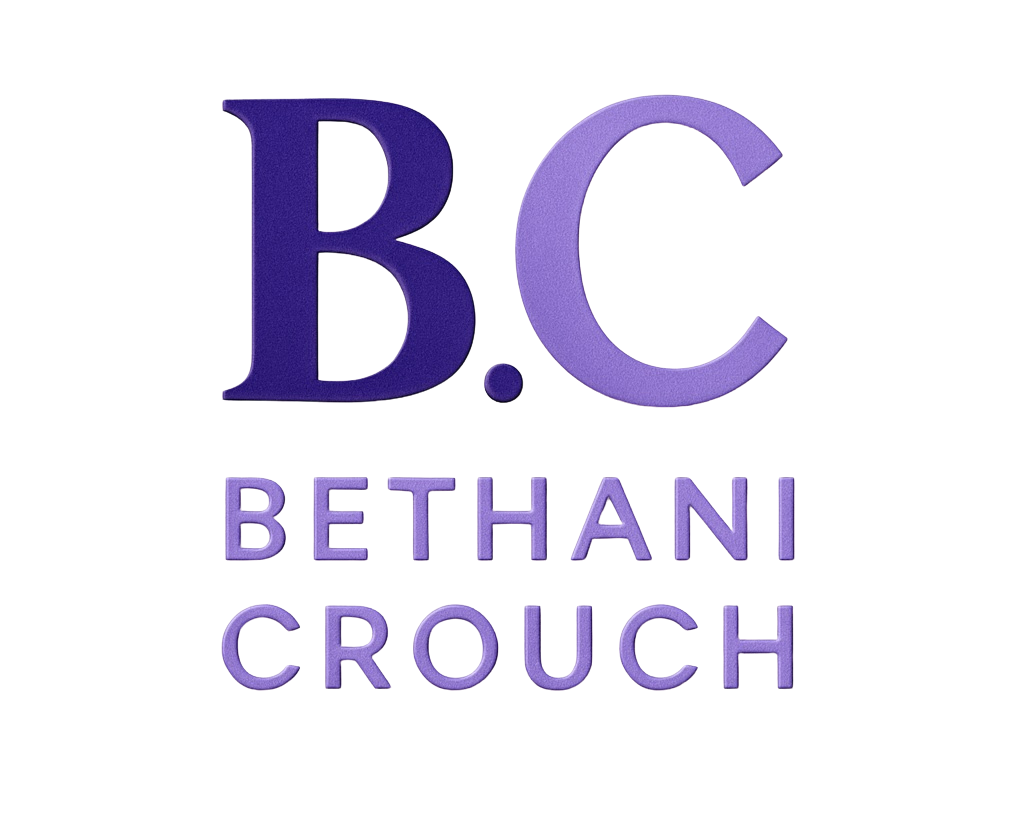 Logo with large, stylized letters 'B.C' in purple above the name 'Bethani Crouch' written in uppercase purple text.